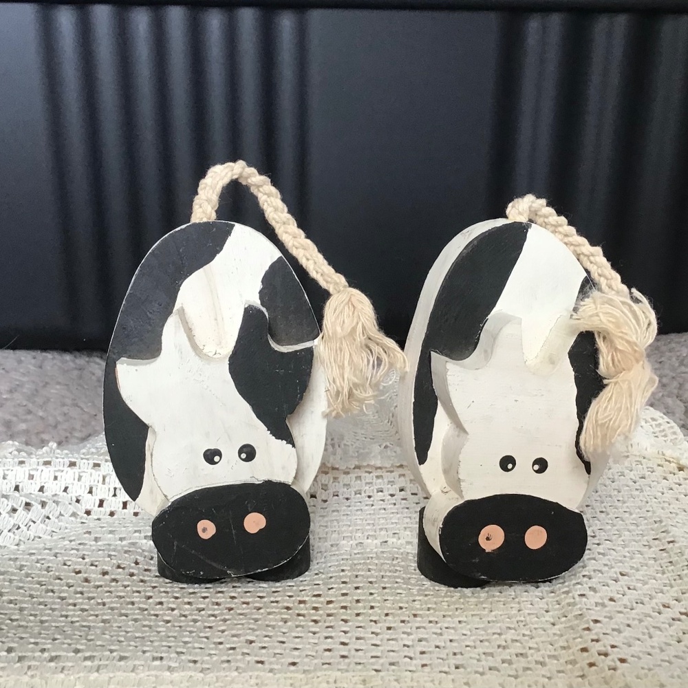 Wooden Rustic Handmade Cows Farmhouse Decor Country Folk Art